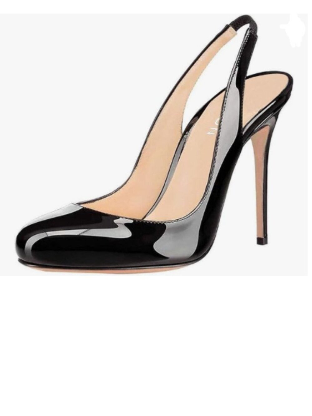 YDN Black Round Toe High Heels Pumps Slip on Stiletto Slingback Shoes